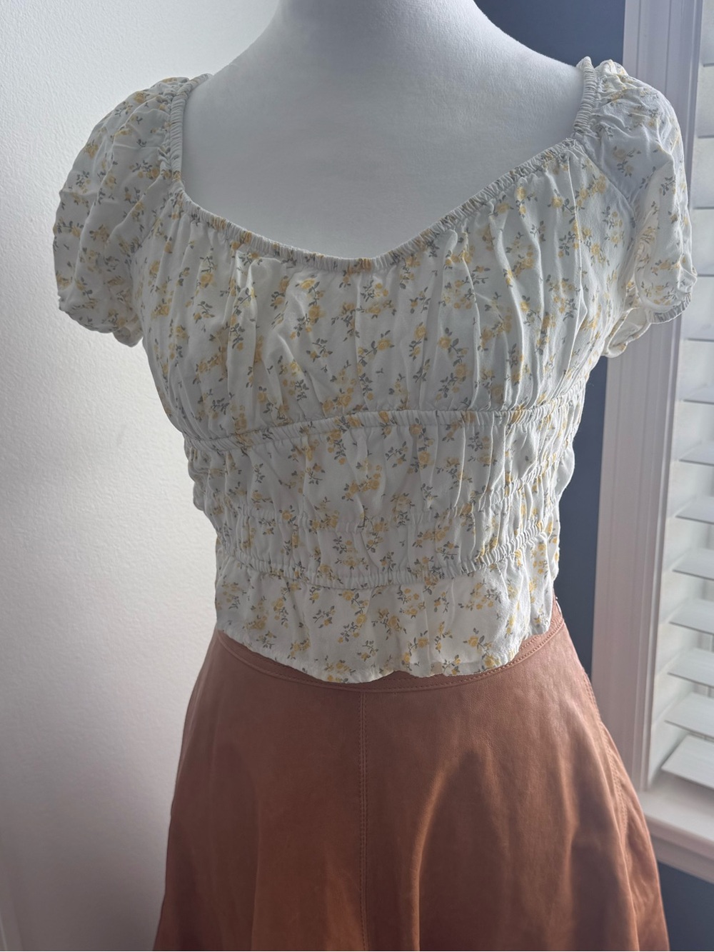 Hollister White Crop Top with Yellow Floral Print